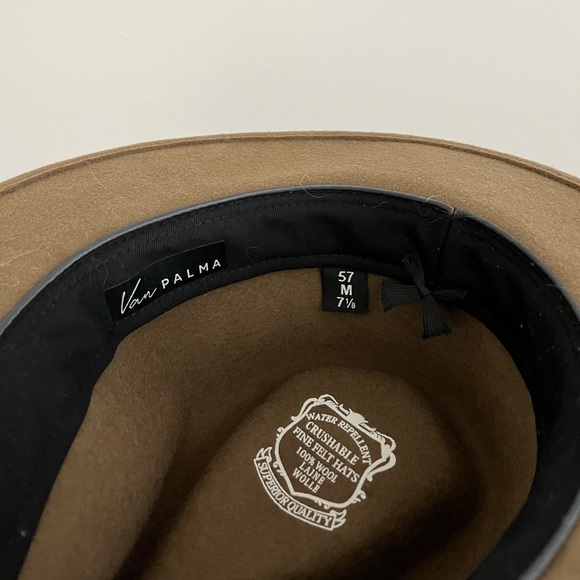 Van Palma by Anthropologie Wool Felt Gold Beaded Brown Fedora Hat Womens - Picture 4 of 6